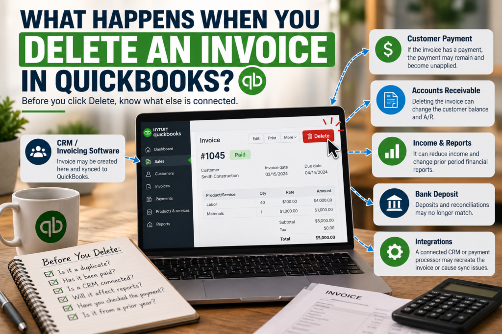 What happens when you delete an invoice in QuickBooks Online